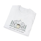 Coffee Cup in Pines T-Shirt | mountain camp mug, minimalist outdoors design