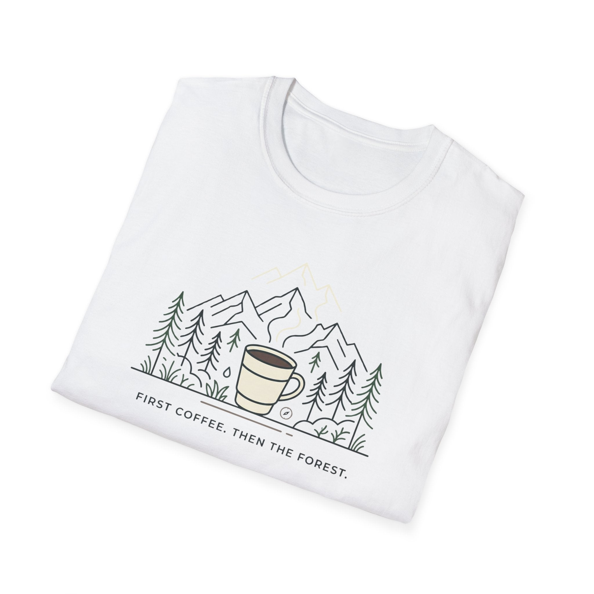 Coffee Cup in Pines T-Shirt | mountain camp mug, minimalist outdoors design
