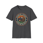 Stayed for the Coffee mountain camping badge T-Shirt | coffee hiking logo