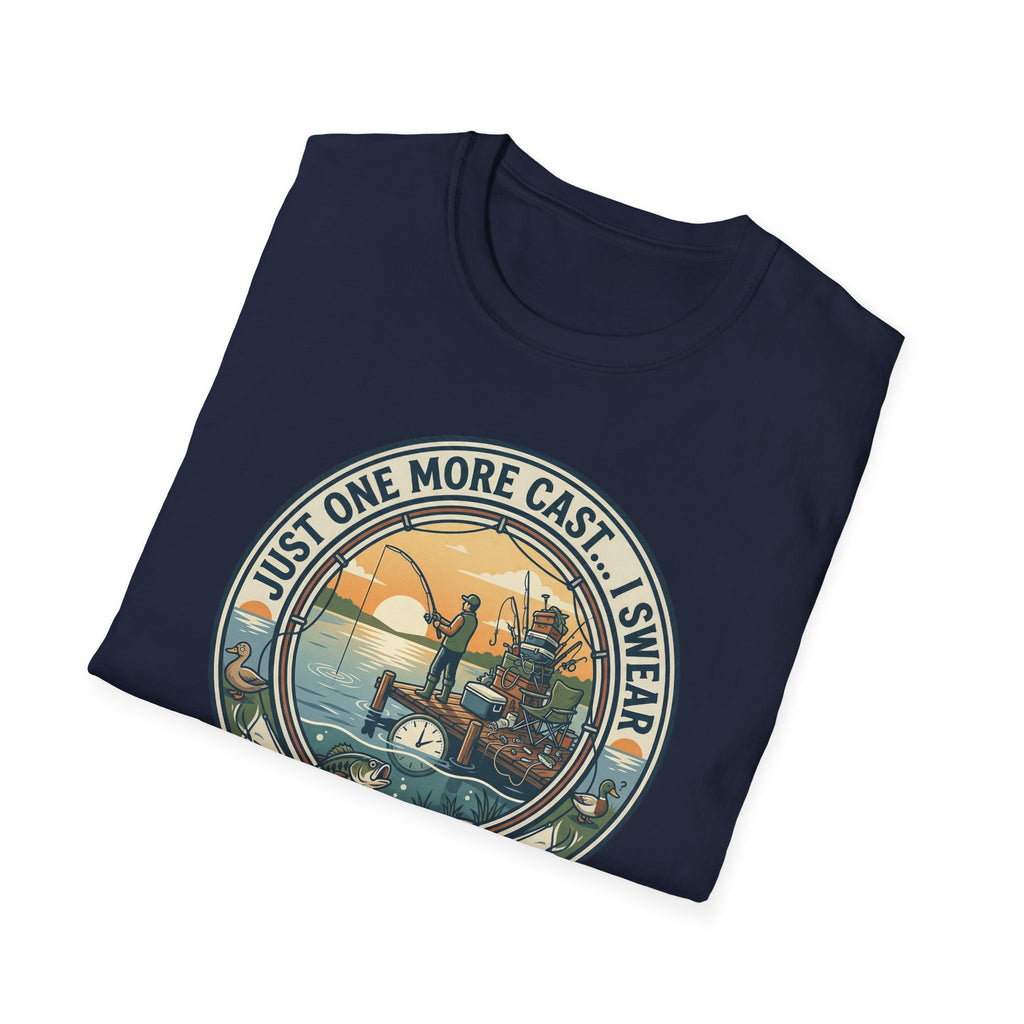 Just One More Cast Fishing T-Shirt | Retro Sunset Angler Design