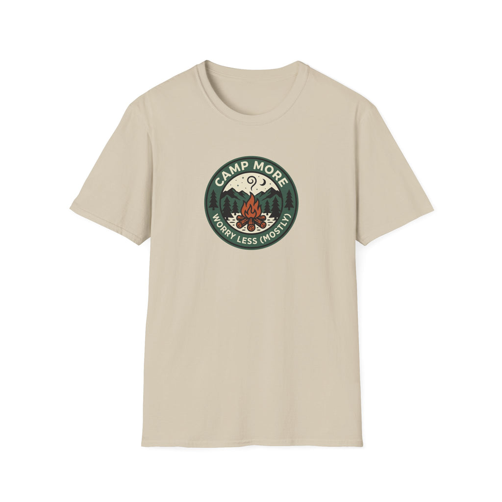 Camp More Campfire Badge T-Shirt | Outdoor Camping Graphic