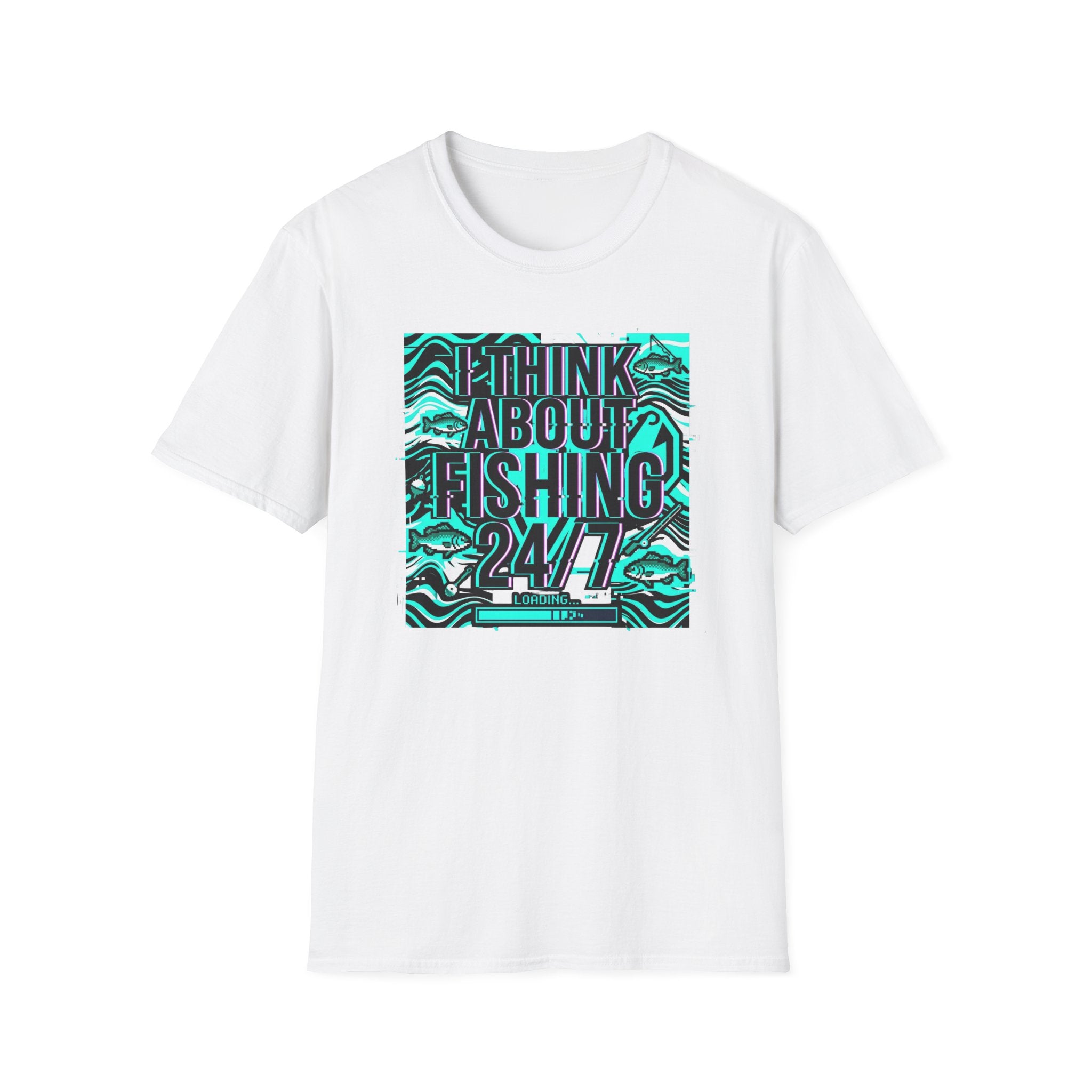 Think About Fishing 24/7 T-Shirt | Fishing Graphic Tee, Nautical Wave Design