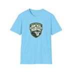 Camp Trails badge T-Shirt | Mountain camping logo, forest trail emblem