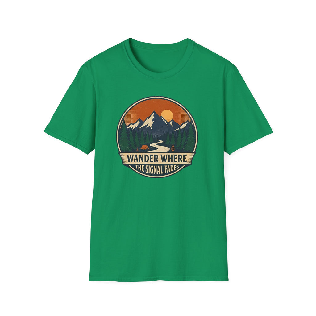 Wander Where The Signal Fades T-Shirt | Mountain Sunset Camping Design