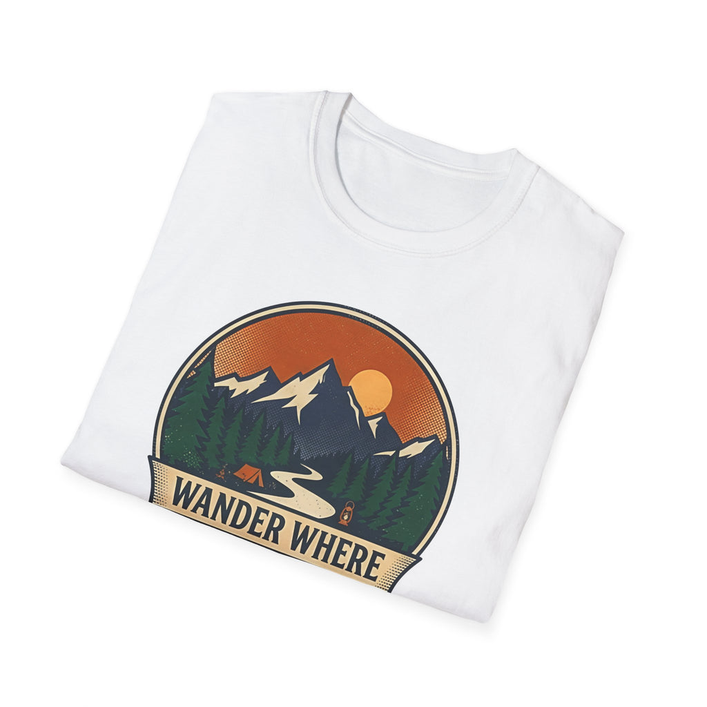 Wander Where The Signal Fades T-Shirt | Mountain Sunset Camping Design