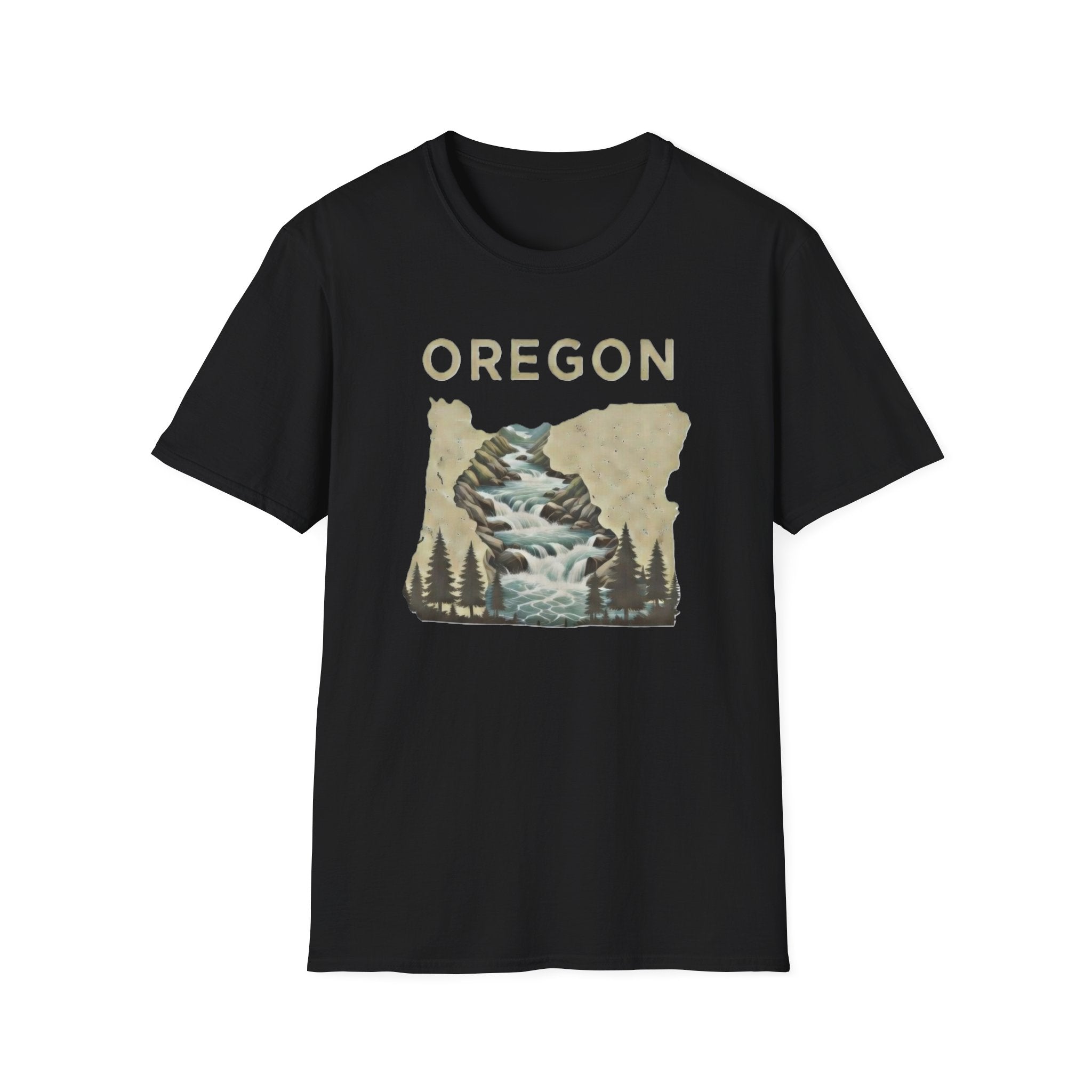 Oregon waterfall state map T-Shirt | River, Pines, Nature