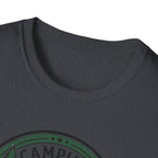 Camping Campfire Tent Graphic T-Shirt | Outdoor Adventure Cabin Design