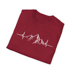 Mountain Heartbeat T-Shirt — Minimalist Mountain ECG Tee for Hikers & Outdoor Lovers