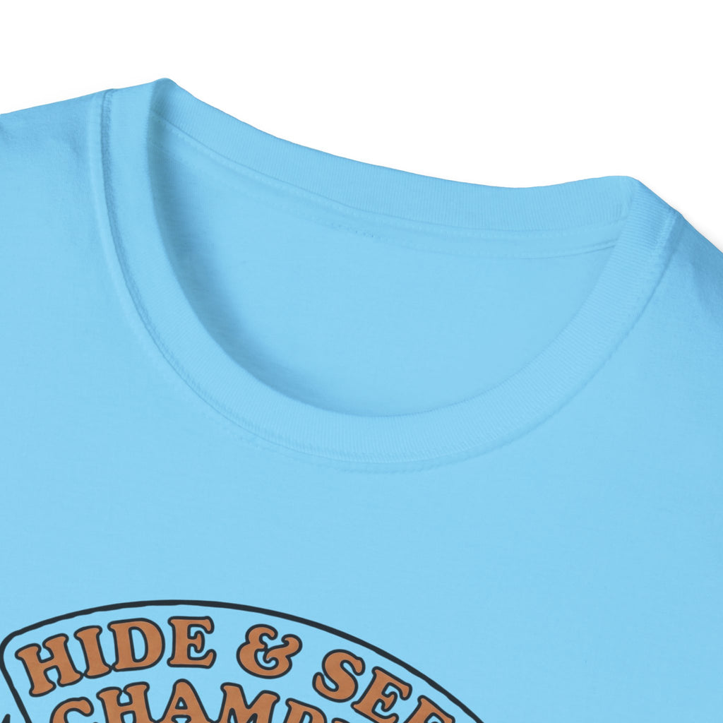 Sasquatch Hide & Seek Champion T-Shirt | Powered by Coffee, Bigfoot Design