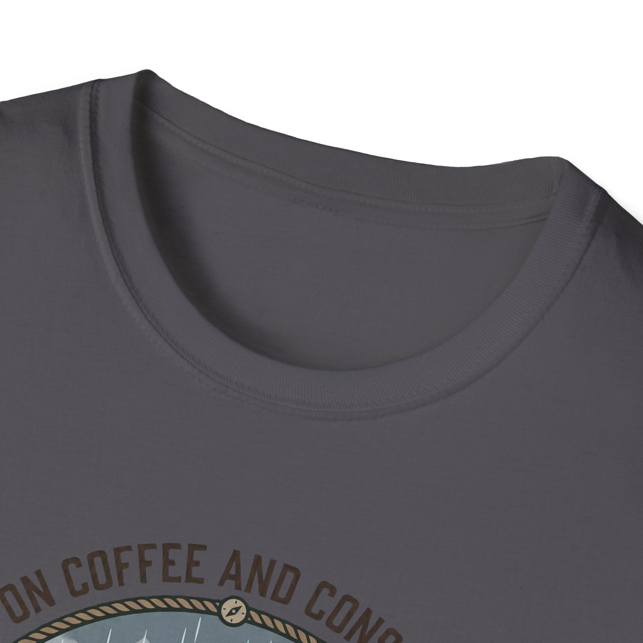 Cozy Camping Coffee Scene T-Shirt | Mountain Mug, Rainy Forest Illustration