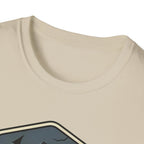 Camping Badge tent and campfire graphic T-Shirt | outdoors hiking adventure emblem