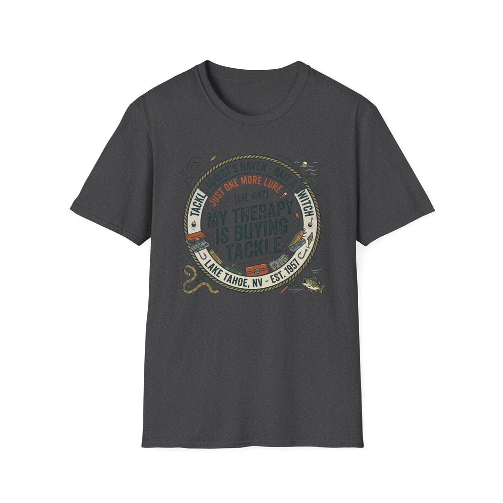 My Therapy Is Buying Tackle Fishing T-Shirt | Fishing Rod Reel Bait Angler Tee