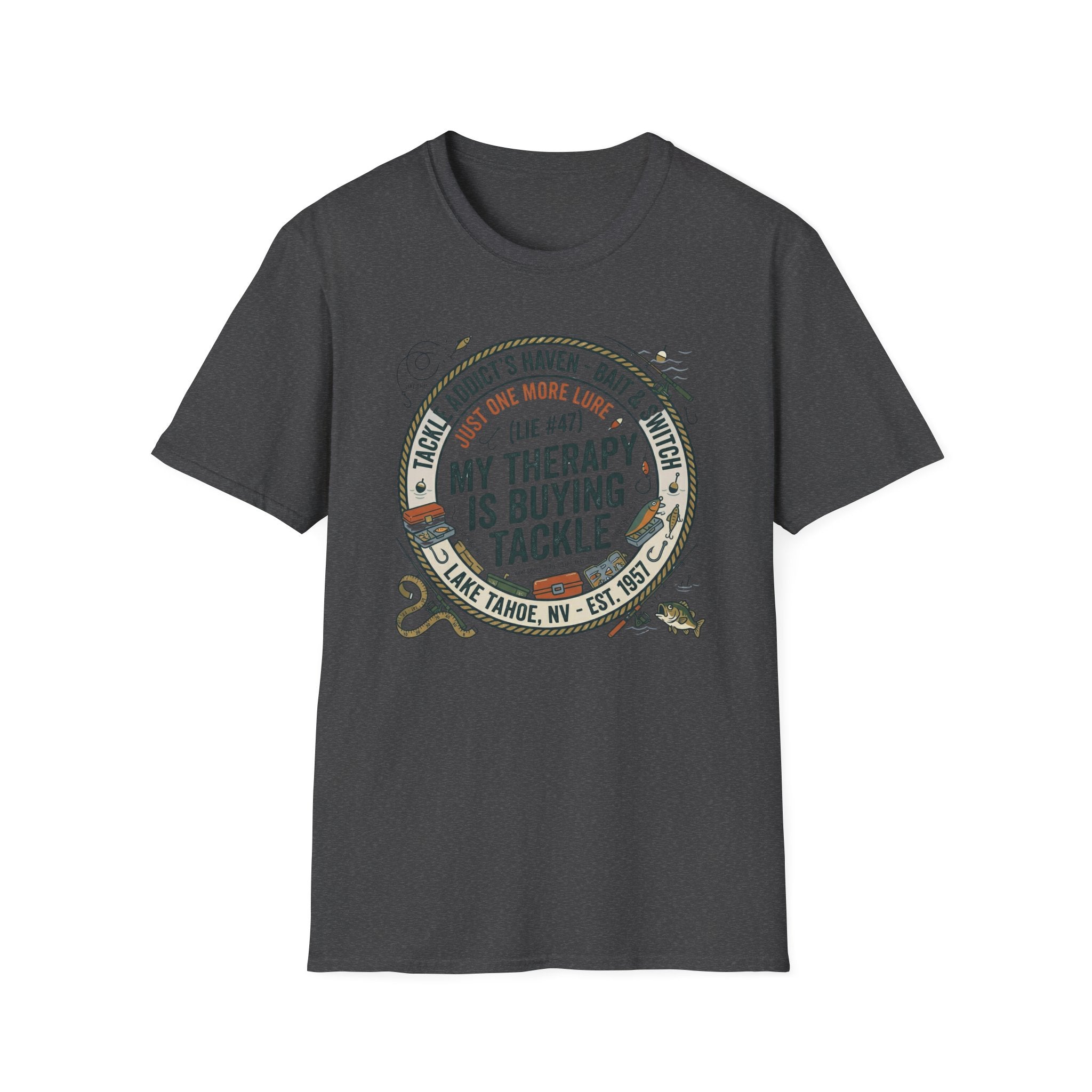 My Therapy Is Buying Tackle Fishing T-Shirt | Fishing Rod Reel Bait Angler Tee