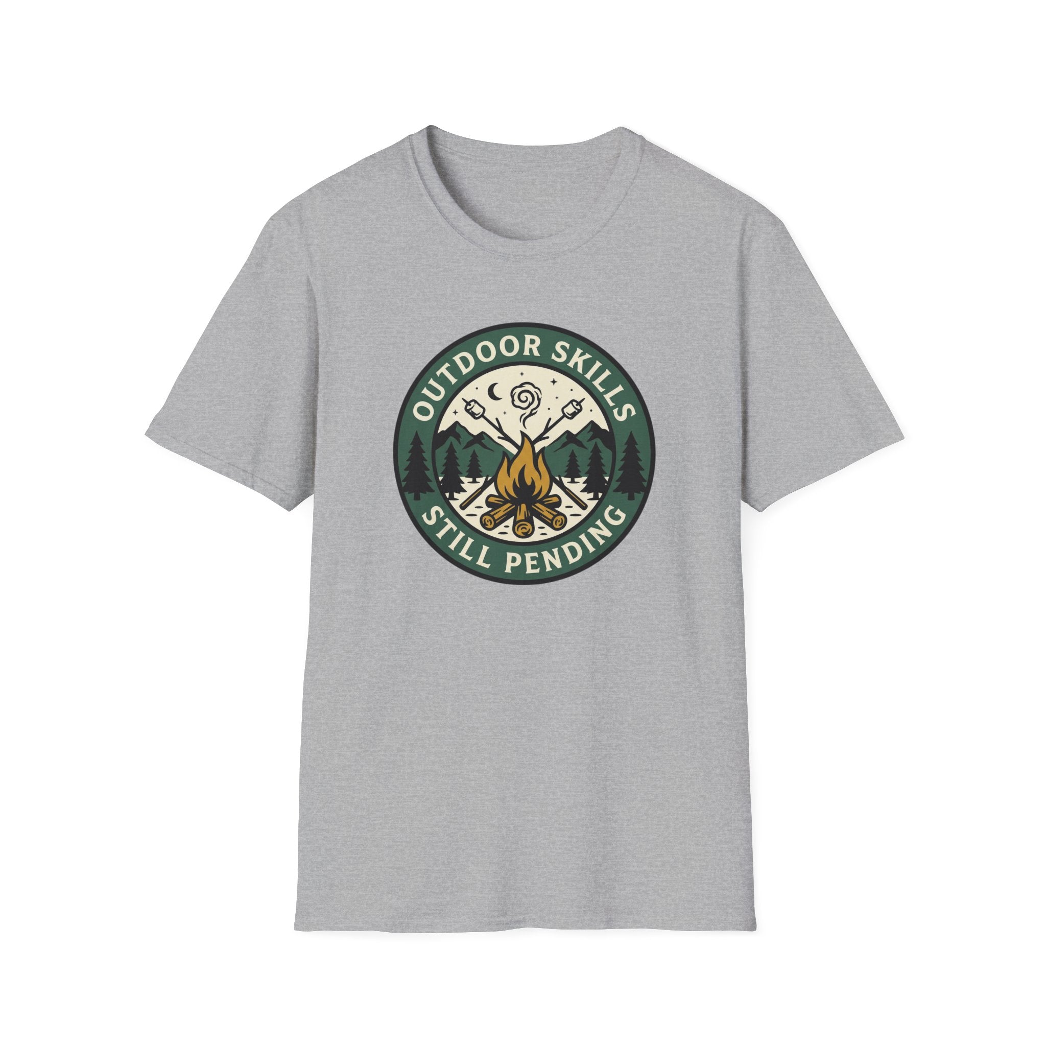 Outdoor Skills Still Pending T-Shirt | Camping Campfire Graphic Shirt