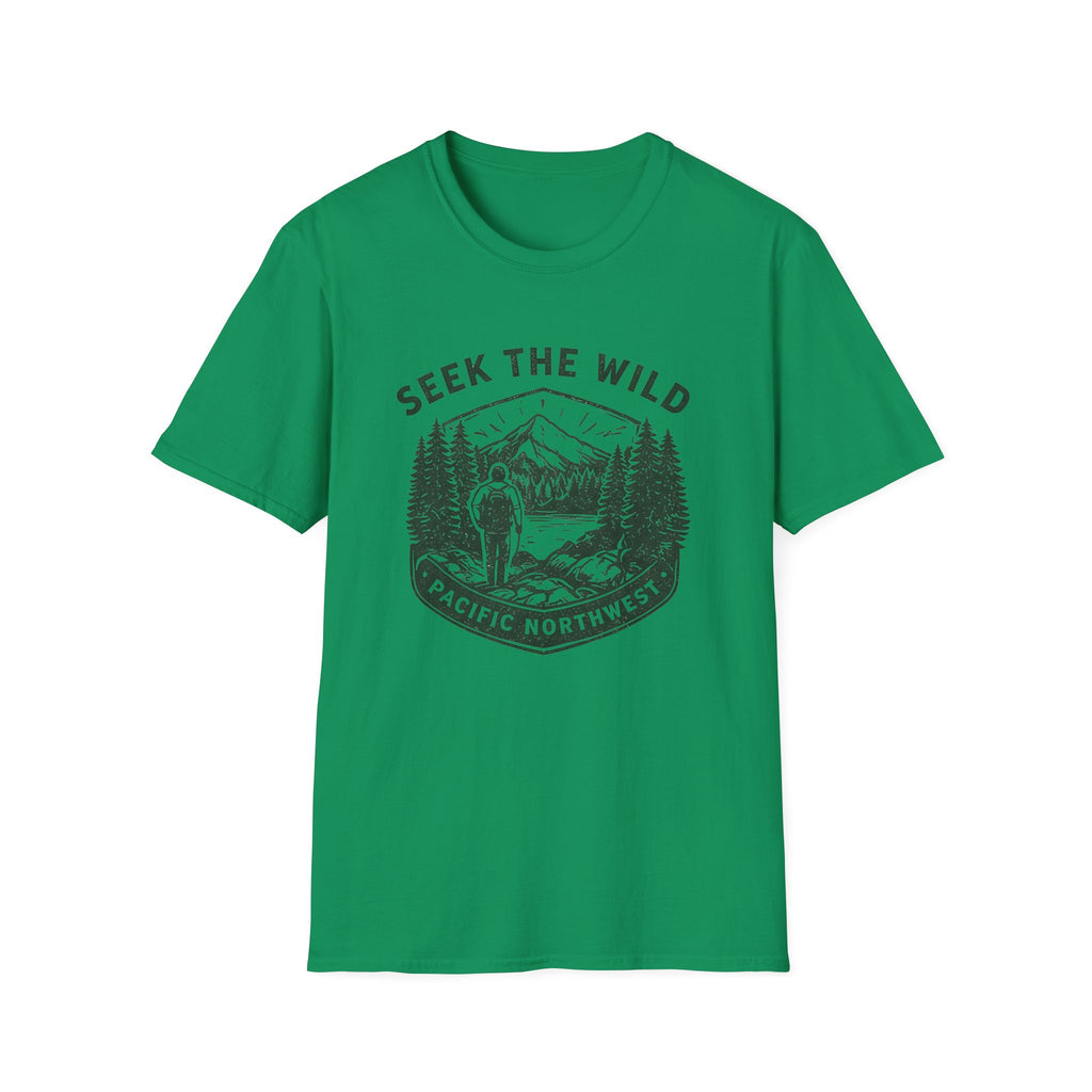 Seek the Wild hiker mountain graphic T-Shirt | Pacific Northwest outdoor design