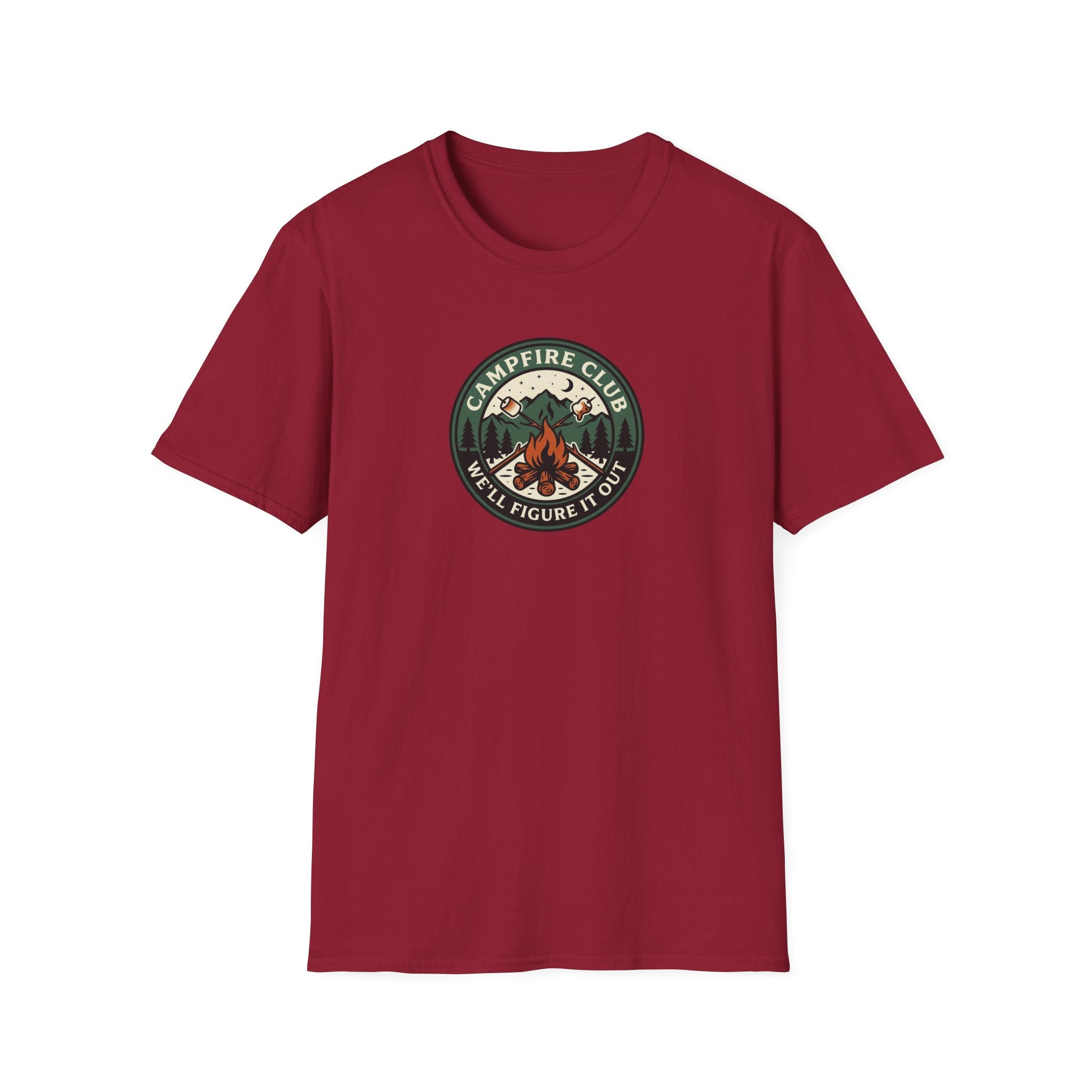 Campfire Club Patch design T-Shirt | Mountain Camping Logo Tee