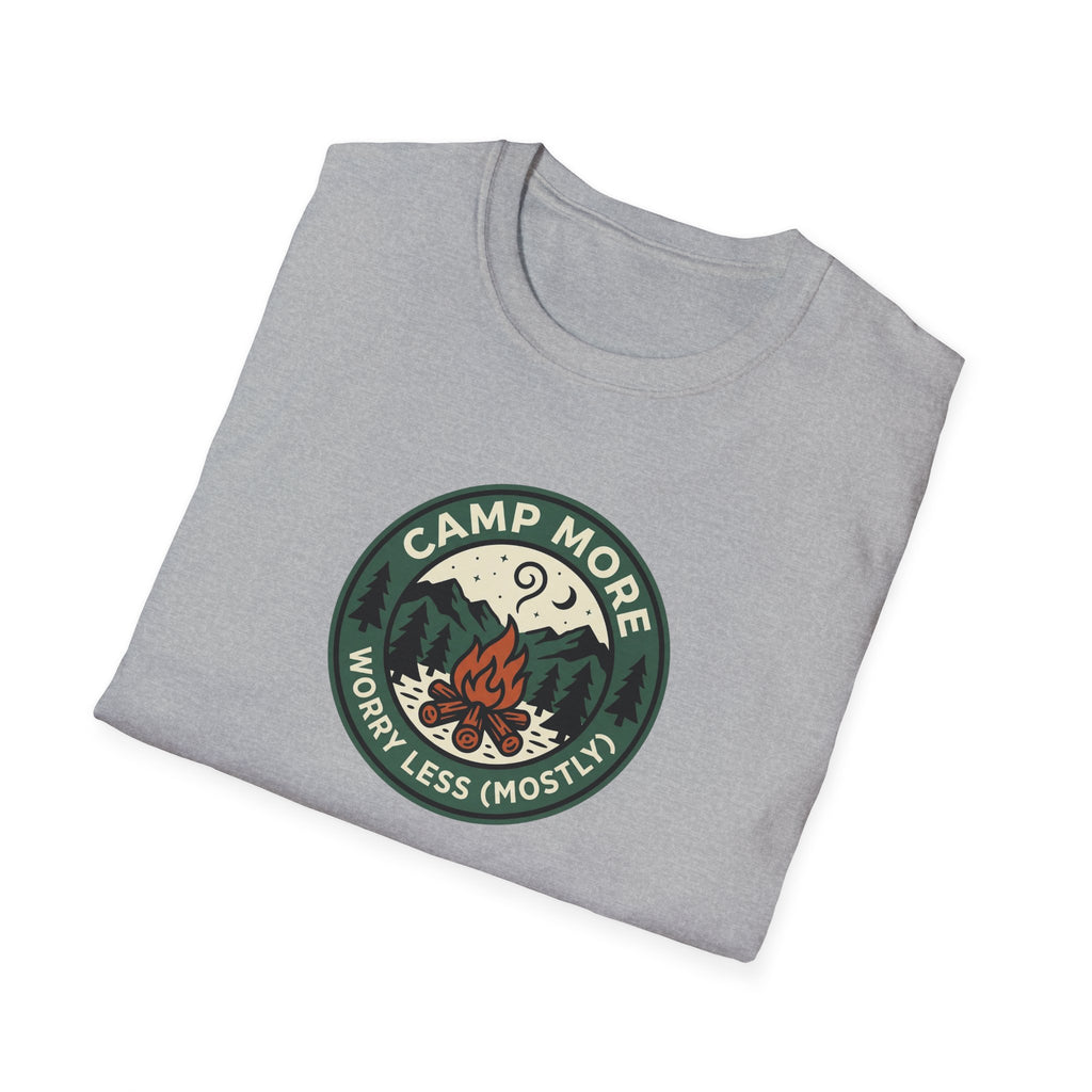 Camp More Campfire Badge T-Shirt | Outdoor Camping Graphic