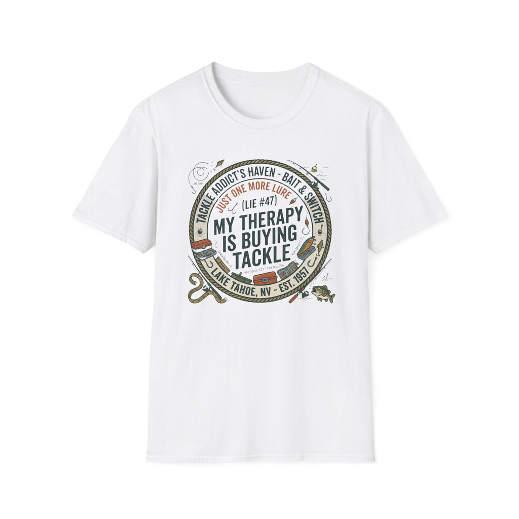 My Therapy Is Buying Tackle Fishing T-Shirt | Fishing Rod Reel Bait Angler Tee