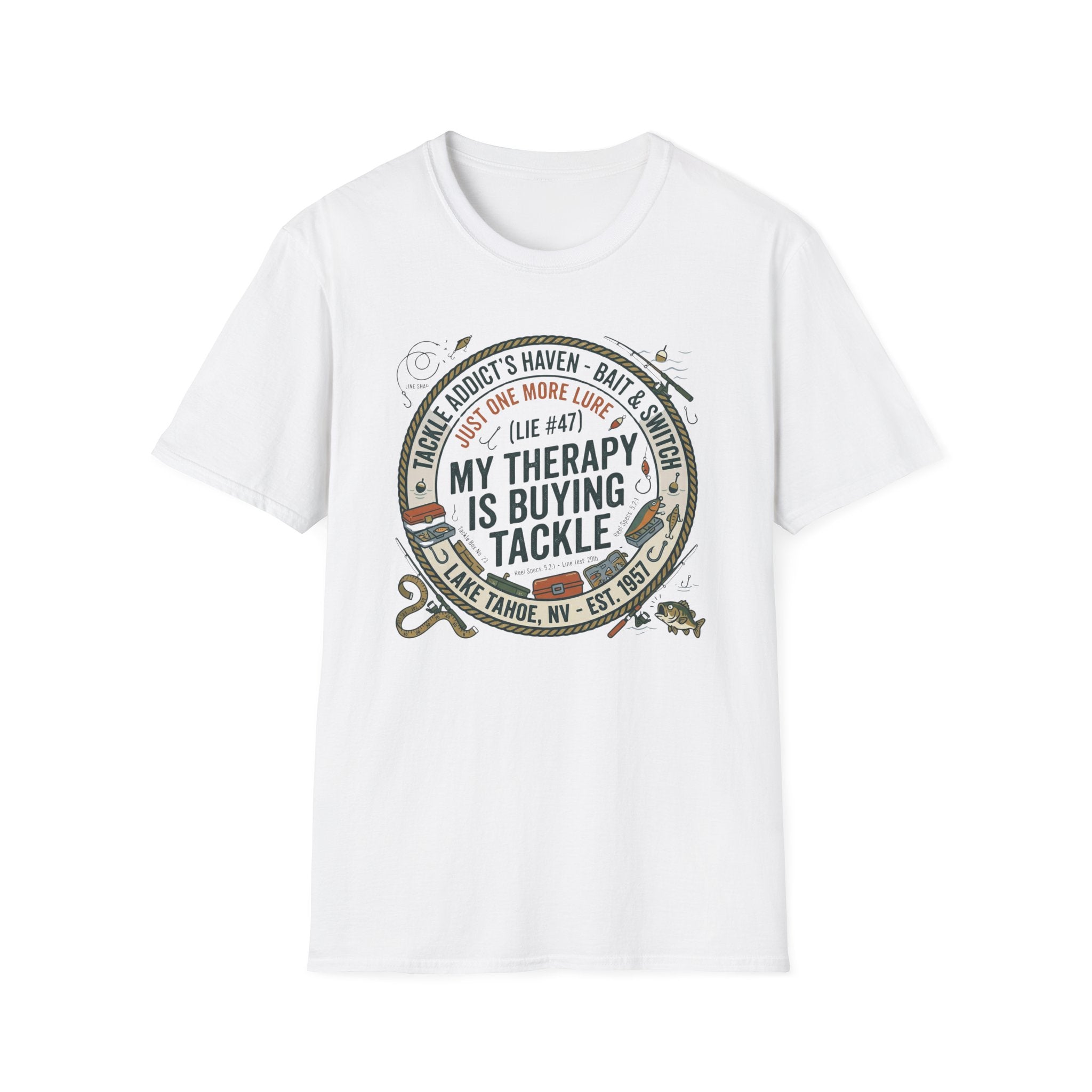 My Therapy Is Buying Tackle Fishing T-Shirt | Fishing Rod Reel Bait Angler Tee