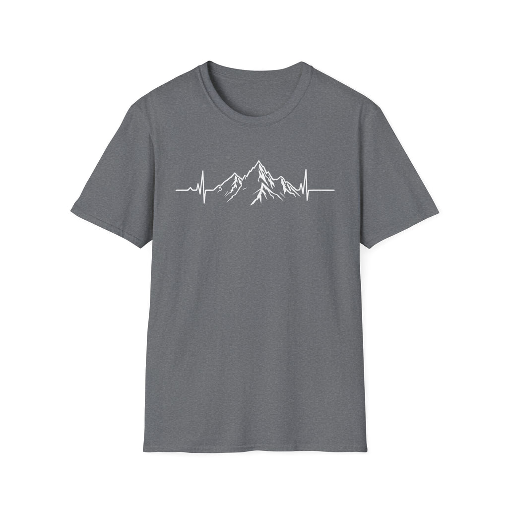 Mountain Heartbeat T-Shirt — Minimalist Mountain ECG Tee for Hikers & Outdoor Lovers
