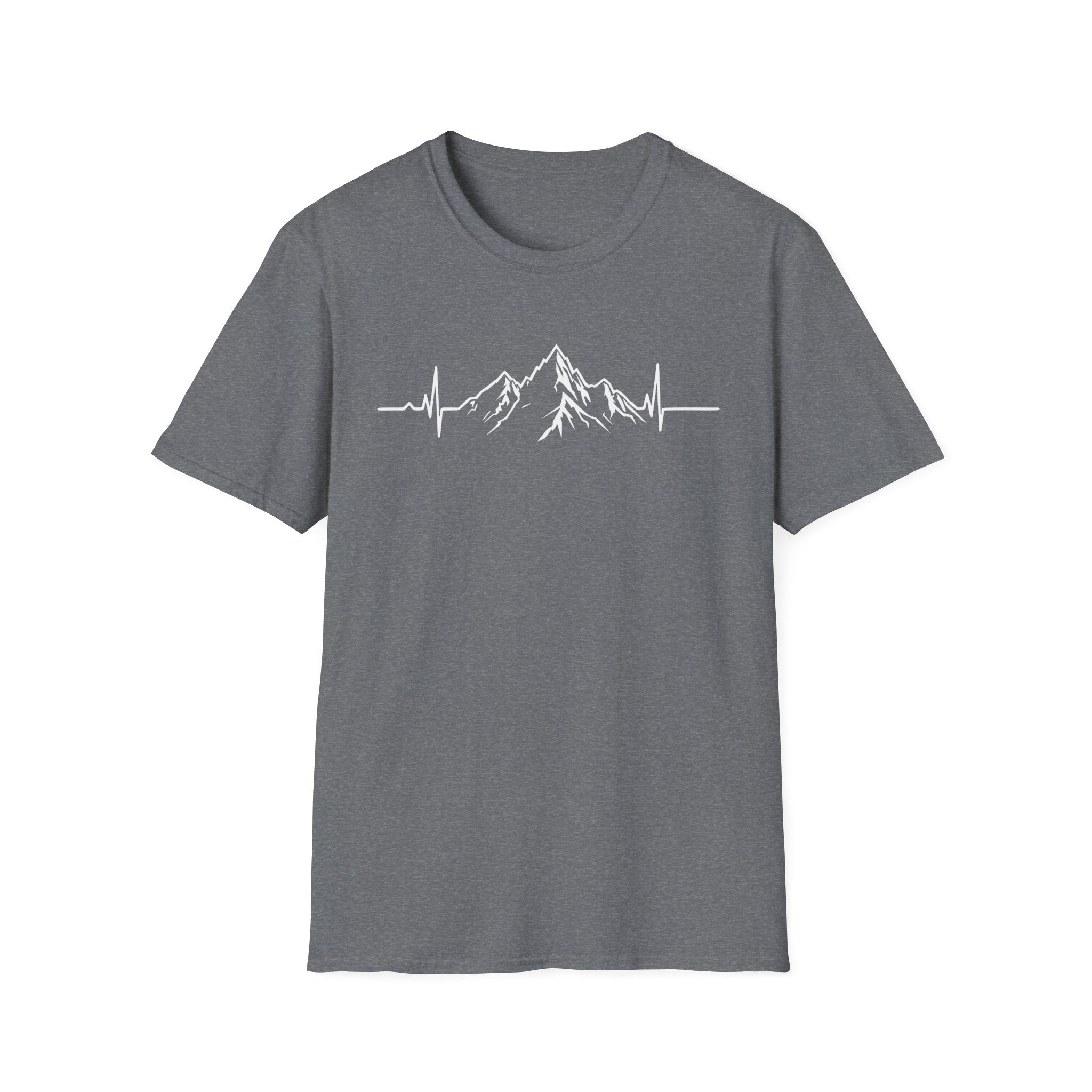 Mountain Heartbeat T-Shirt — Minimalist Mountain ECG Tee for Hikers & Outdoor Lovers