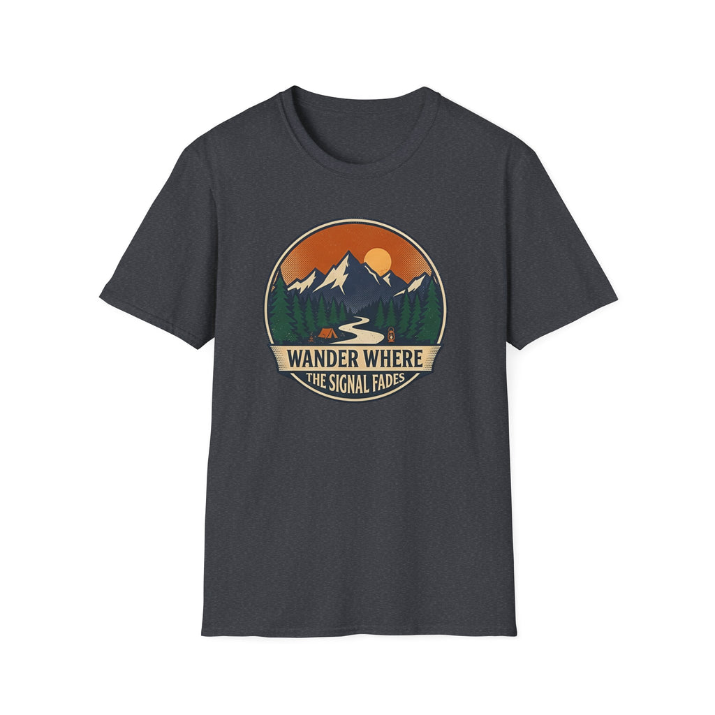 Wander Where The Signal Fades T-Shirt | Mountain Sunset Camping Design