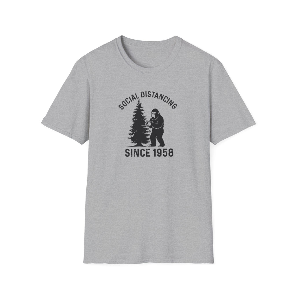 Social Distancing Since 1958 T-Shirt | Bigfoot Sasquatch Graphic