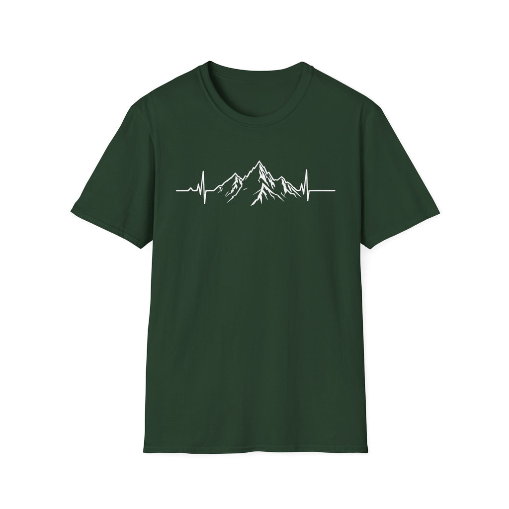Mountain Heartbeat T-Shirt — Minimalist Mountain ECG Tee for Hikers & Outdoor Lovers