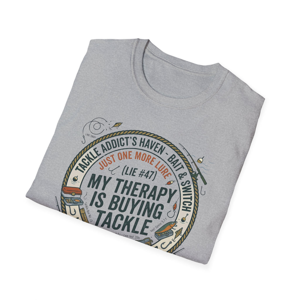 My Therapy Is Buying Tackle Fishing T-Shirt | Fishing Rod Reel Bait Angler Tee