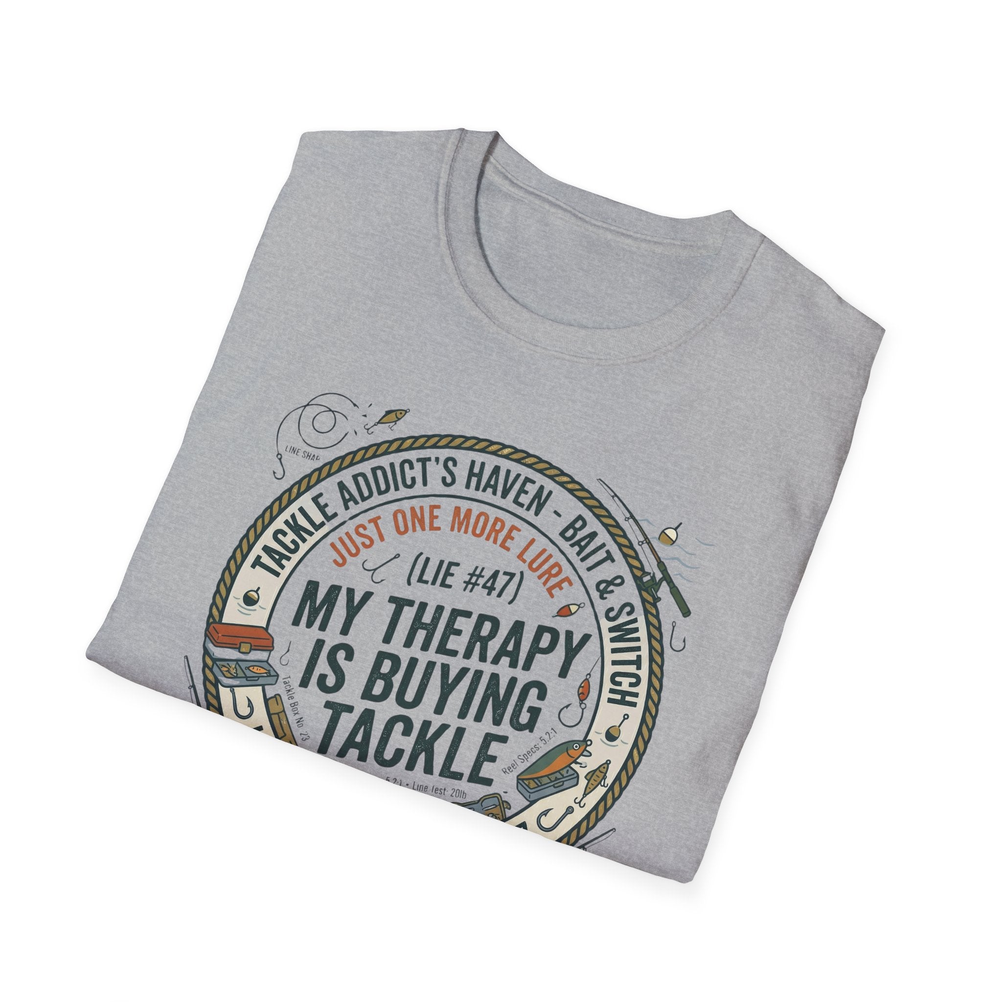 My Therapy Is Buying Tackle Fishing T-Shirt | Fishing Rod Reel Bait Angler Tee