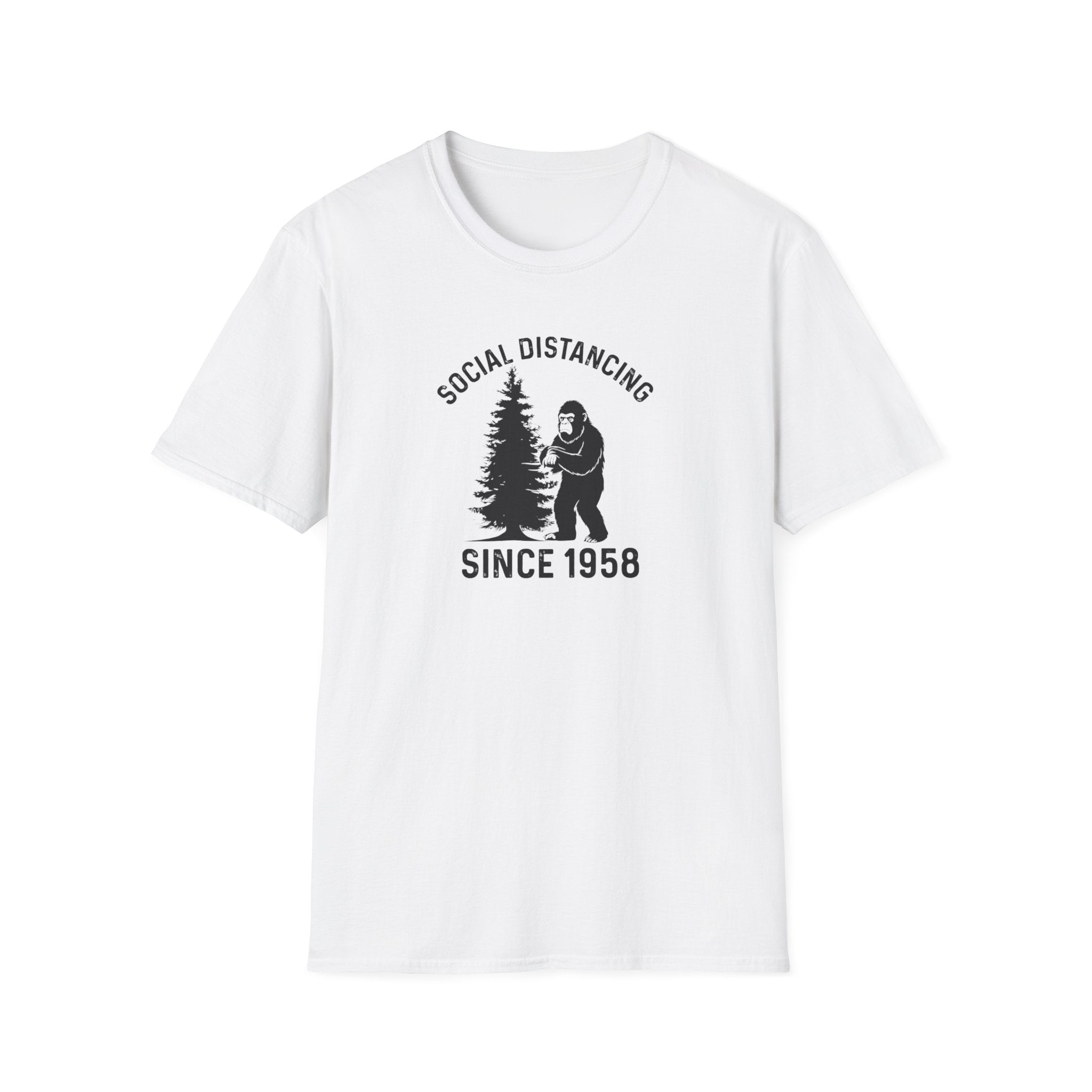 Social Distancing Since 1958 T-Shirt | Bigfoot Sasquatch Graphic