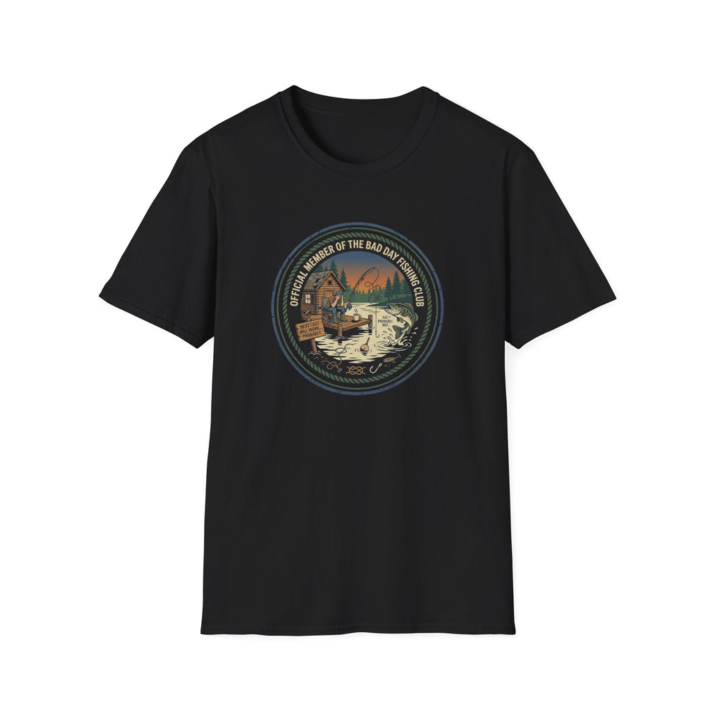 Retro Fishing Camp badge T-Shirt | Lake Sunset Outdoor Graphic