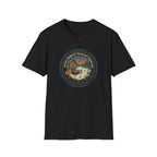 Retro Fishing Camp badge T-Shirt | Lake Sunset Outdoor Graphic