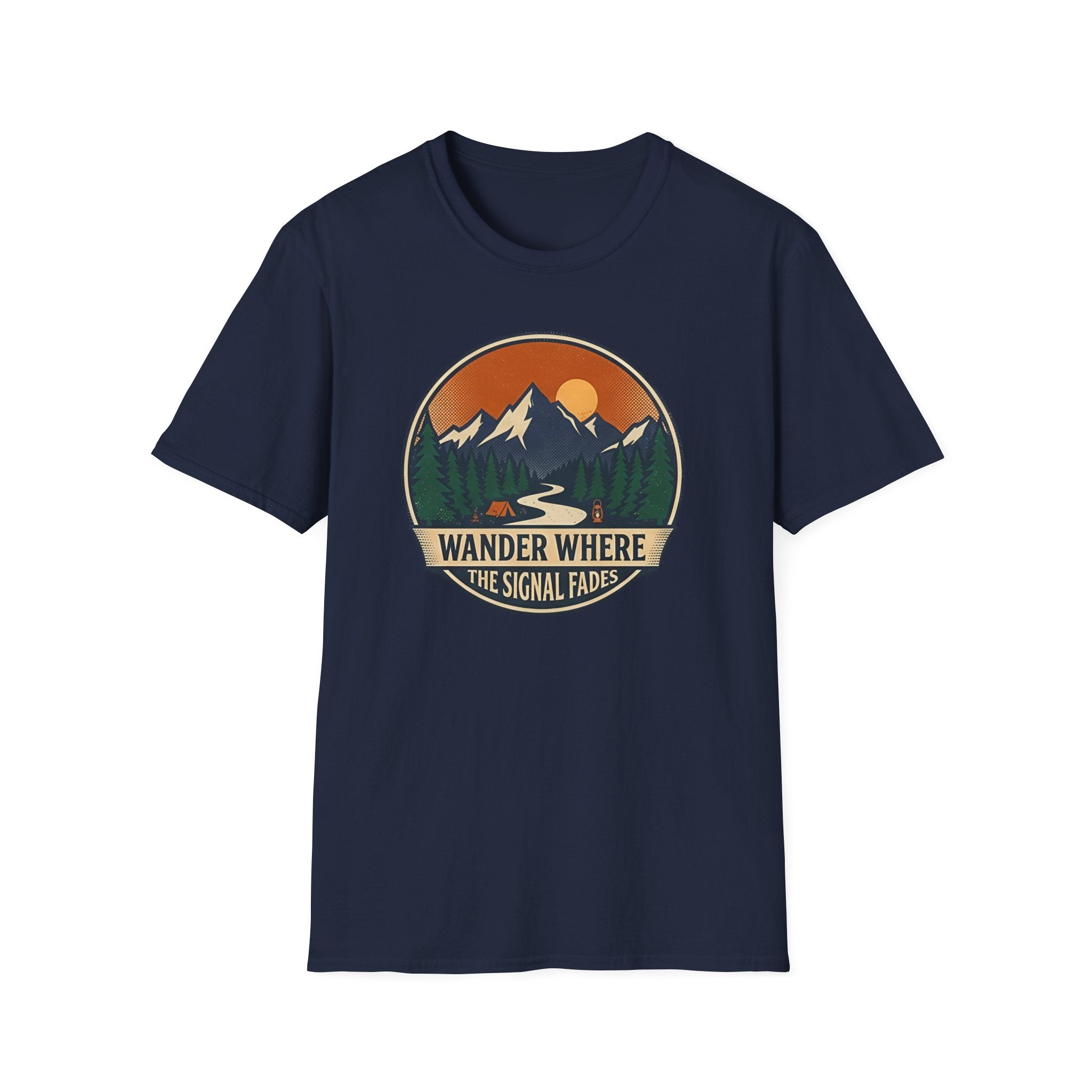 Wander Where The Signal Fades T-Shirt | Mountain Sunset Camping Design