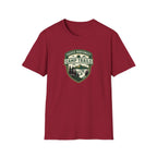 Camp Trails badge T-Shirt | Mountain camping logo, forest trail emblem