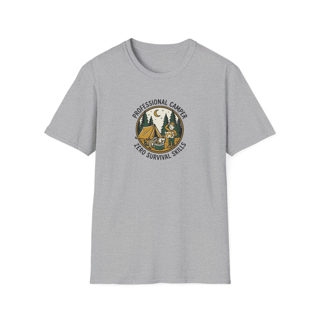 Professional Camper Zero Survival Skills T-Shirt | Camping Graphic Tee