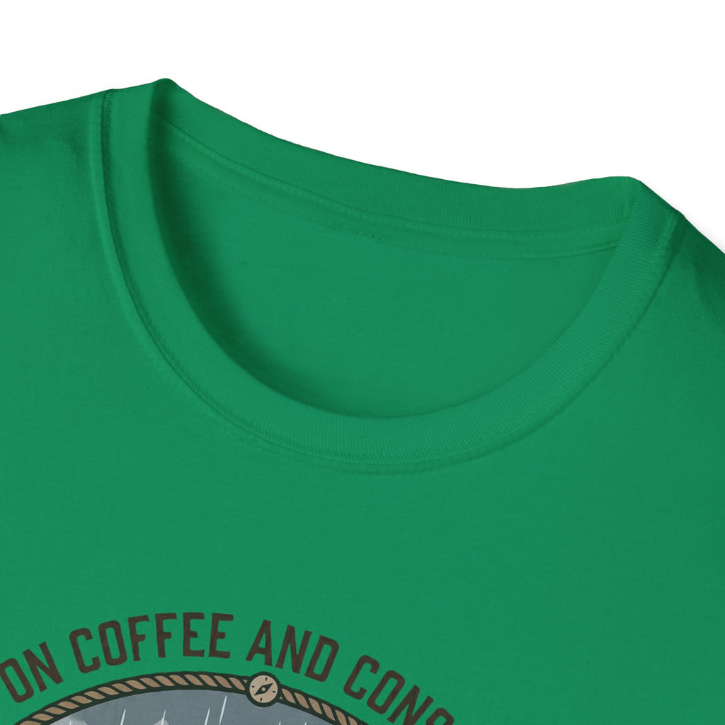 Cozy Camping Coffee Scene T-Shirt | Mountain Mug, Rainy Forest Illustration