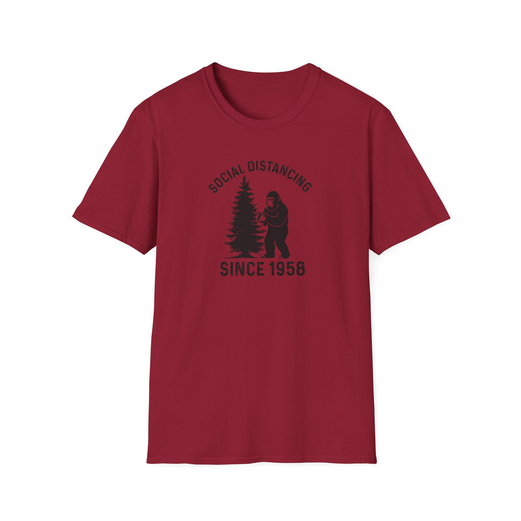 Social Distancing Since 1958 T-Shirt | Bigfoot Sasquatch Graphic