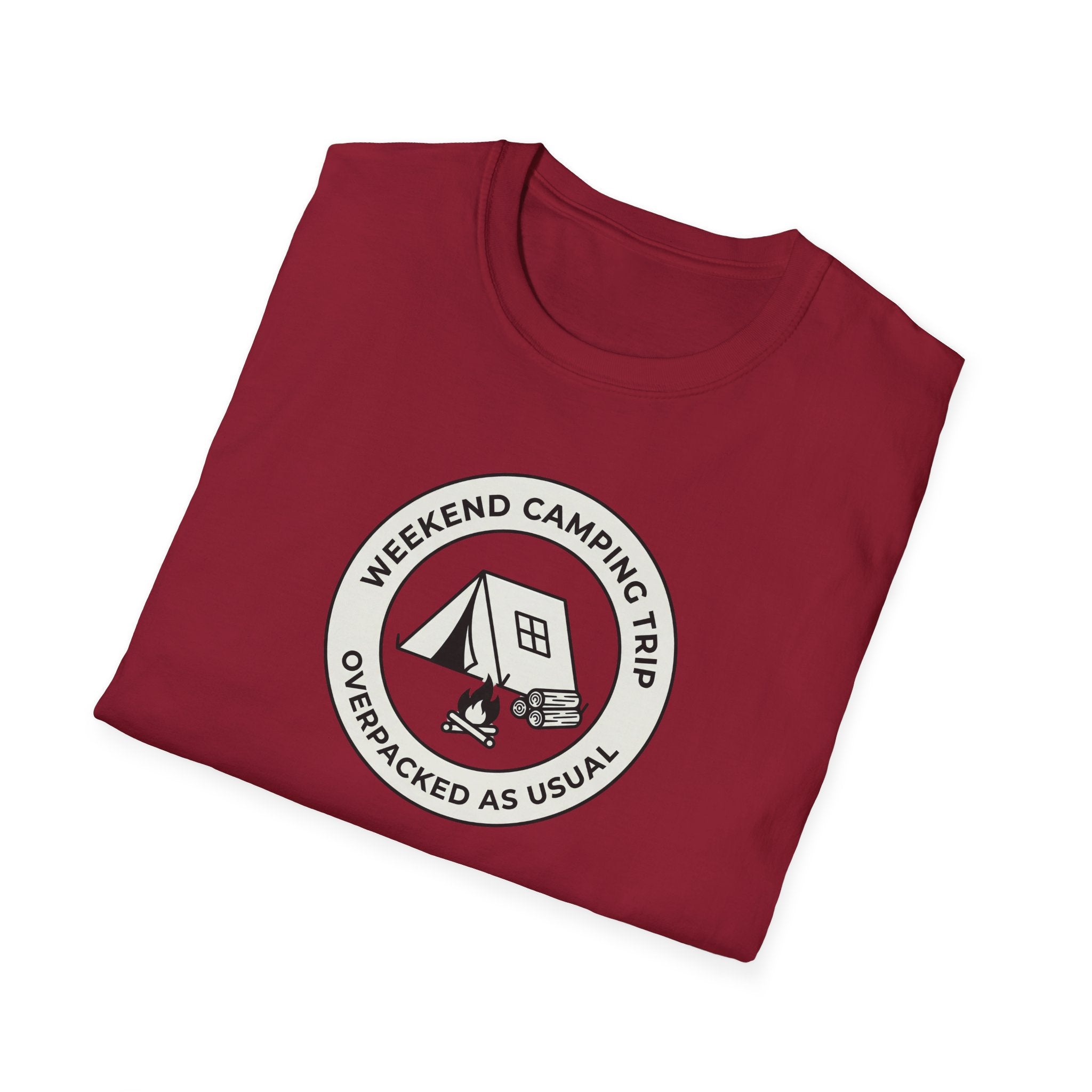 Weekend Camping Trip Overpacked As Usual T-Shirt | Camping Badge Tee