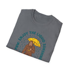 PNW Enjoy the Liquid Sunshine Bigfoot T-Shirt | Rain Umbrella Illustration