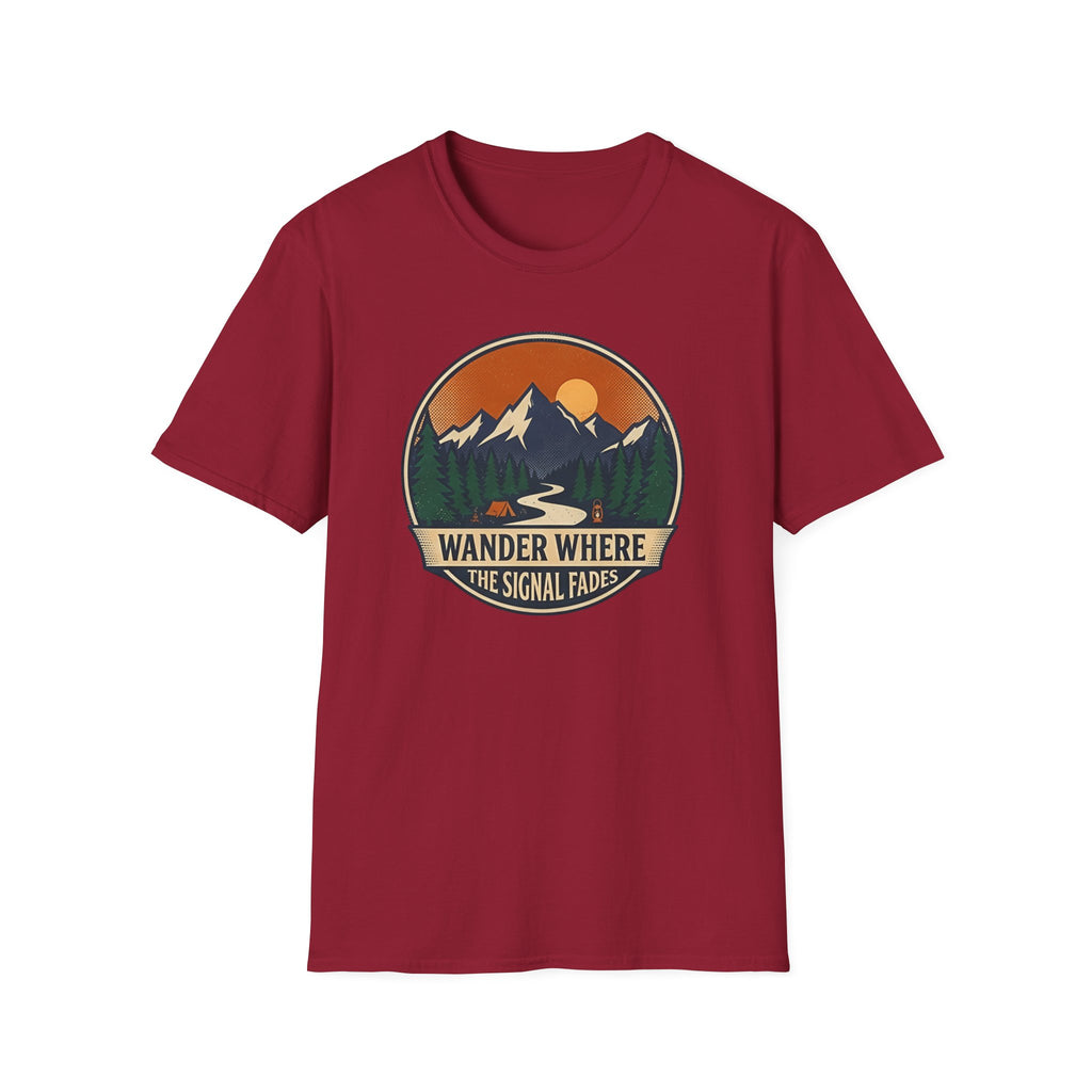 Wander Where The Signal Fades T-Shirt | Mountain Sunset Camping Design