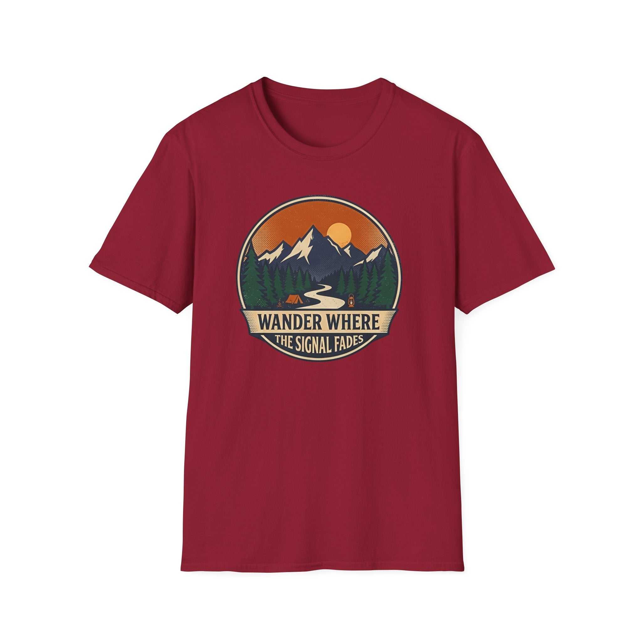 Wander Where The Signal Fades T-Shirt | Mountain Sunset Camping Design