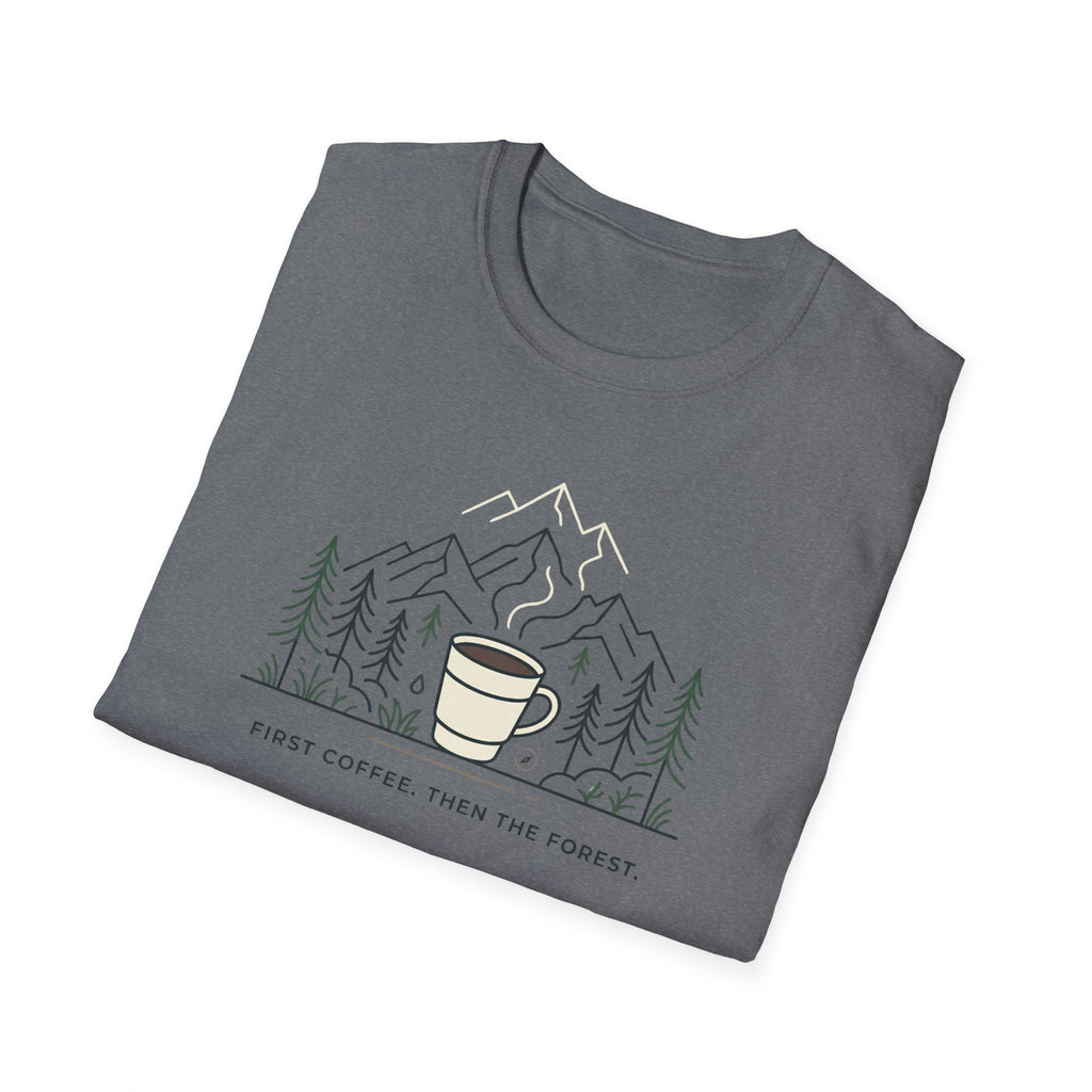 Coffee Cup in Pines T-Shirt | mountain camp mug, minimalist outdoors design