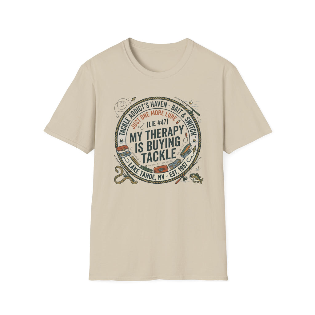 My Therapy Is Buying Tackle Fishing T-Shirt | Fishing Rod Reel Bait Angler Tee