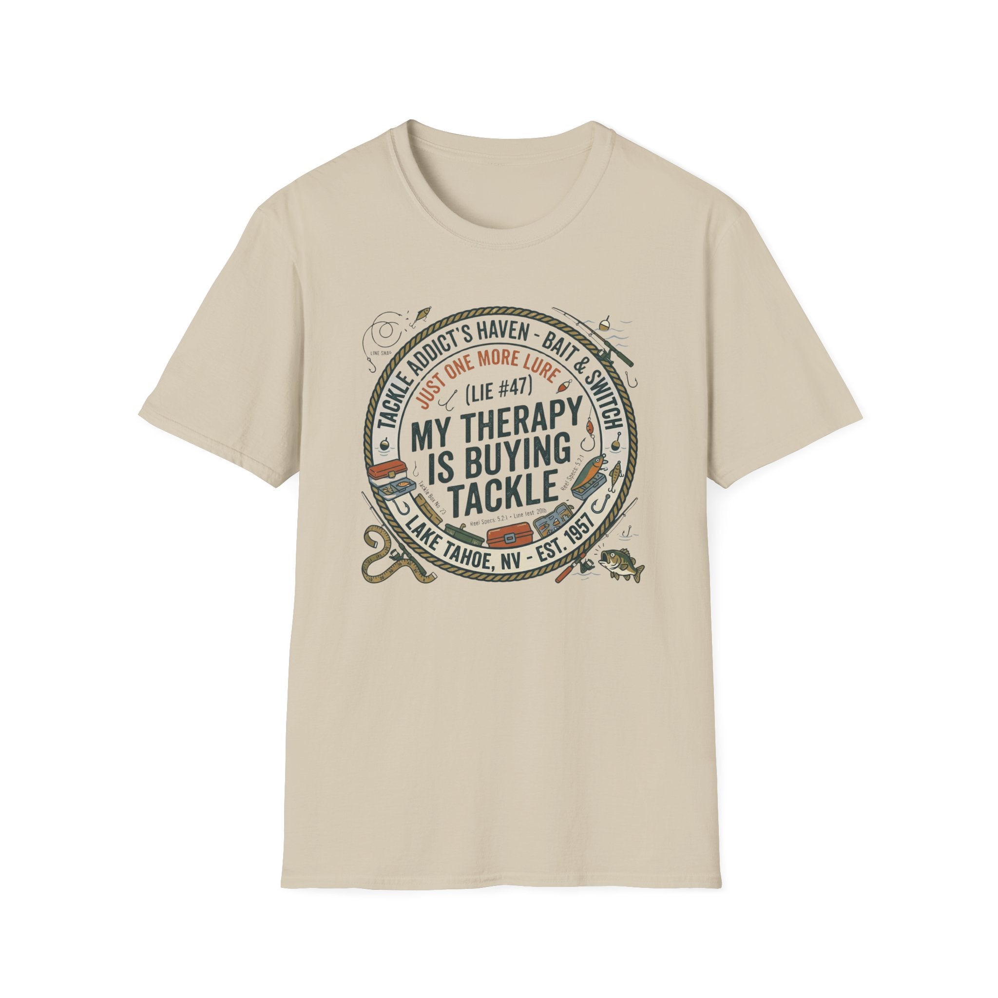 My Therapy Is Buying Tackle Fishing T-Shirt | Fishing Rod Reel Bait Angler Tee