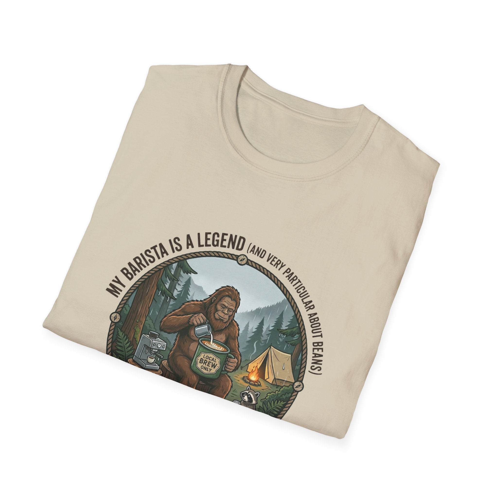 Dad is a Legend Camping T-Shirt | Bear, Campfire, Tent Cabin Illustration