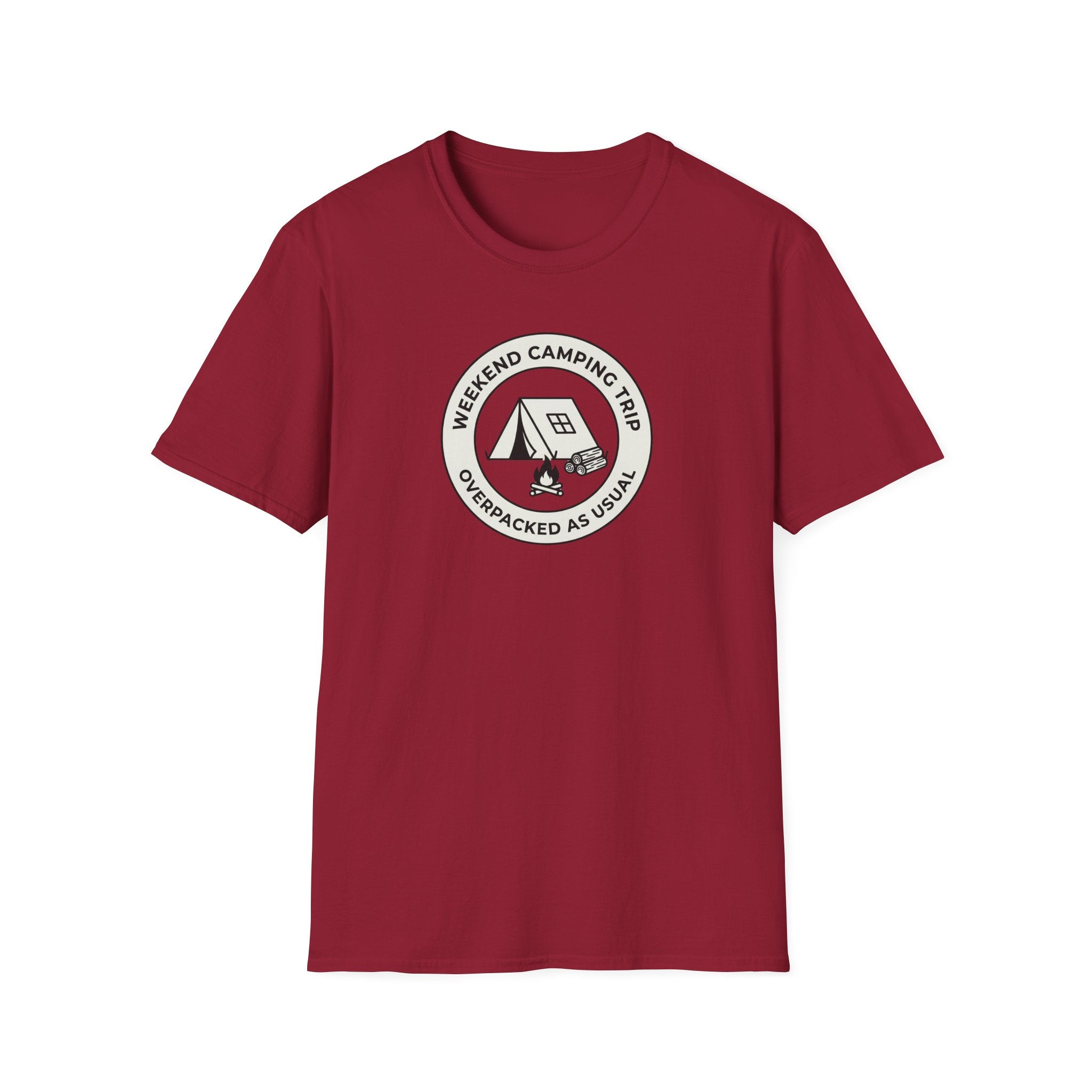 Weekend Camping Trip Overpacked As Usual T-Shirt | Camping Badge Tee