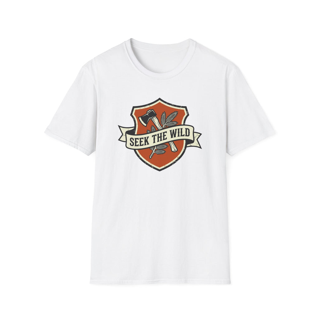 Seek The Wild emblem T-shirt | outdoor adventure badge design