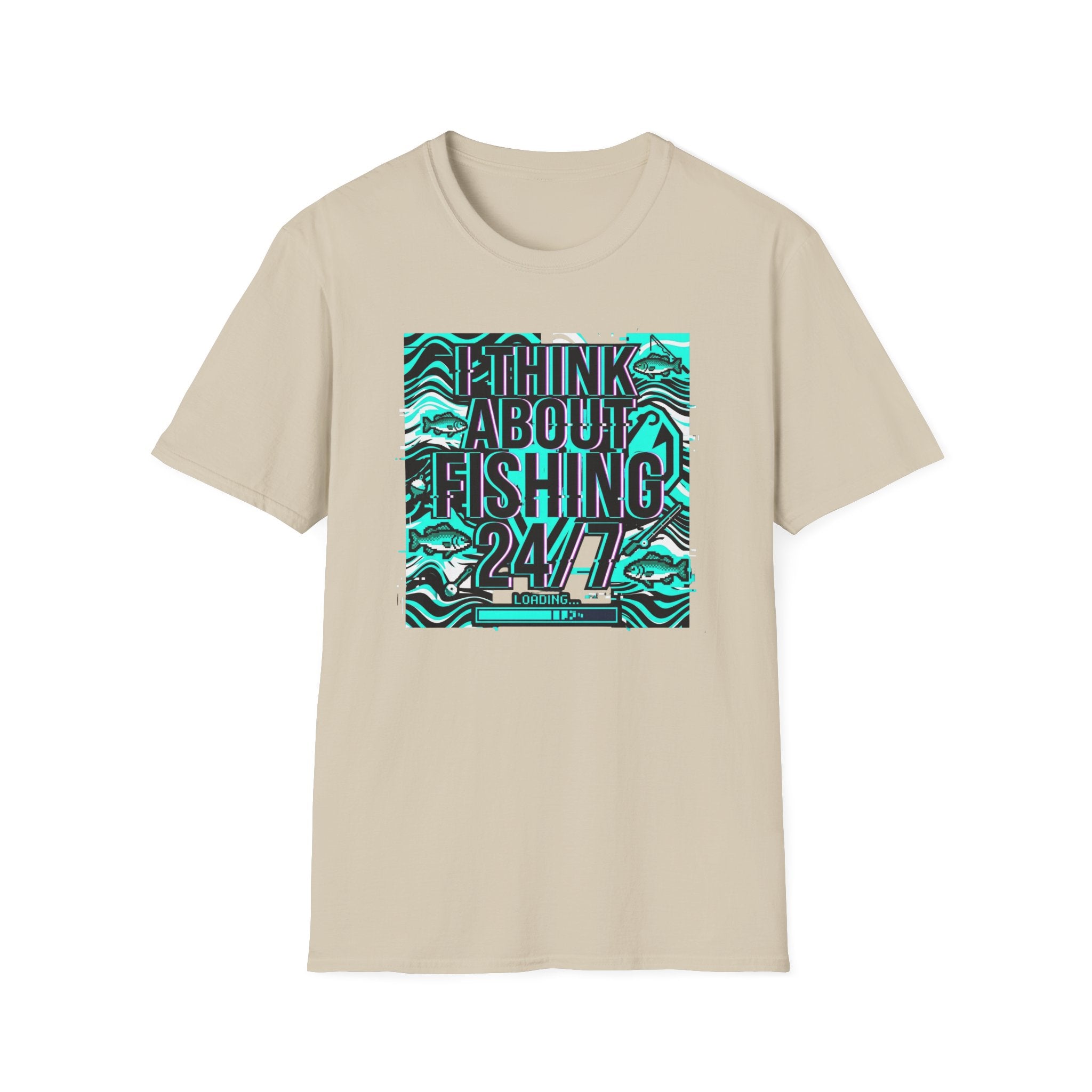 Think About Fishing 24/7 T-Shirt | Fishing Graphic Tee, Nautical Wave Design