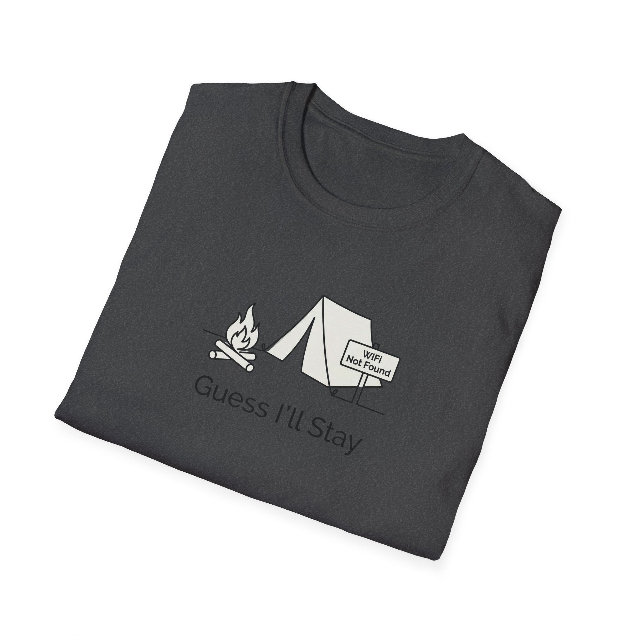 Guess Ill Stay camping tee | Tent and campfire graphic T-Shirt